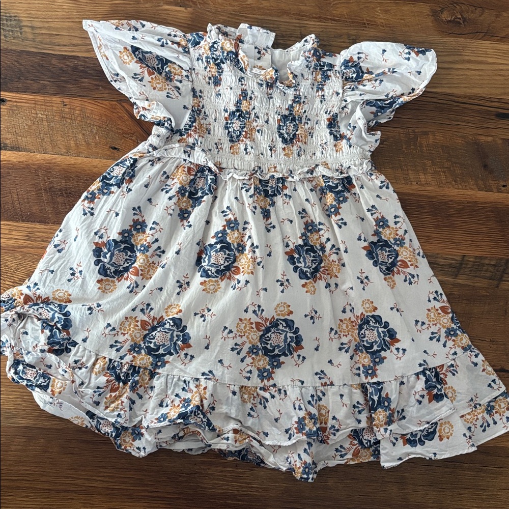 Janie and jack Floral Kids Dress in Blue and Orange ruffle  size 4T